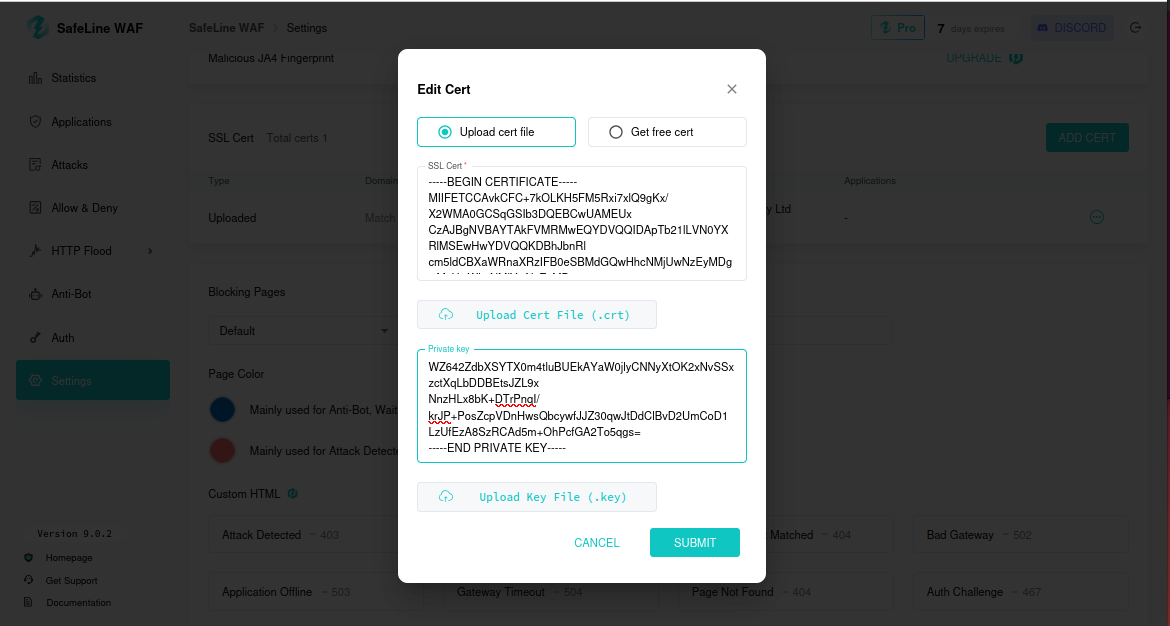 Import SSL cert into SafeLine