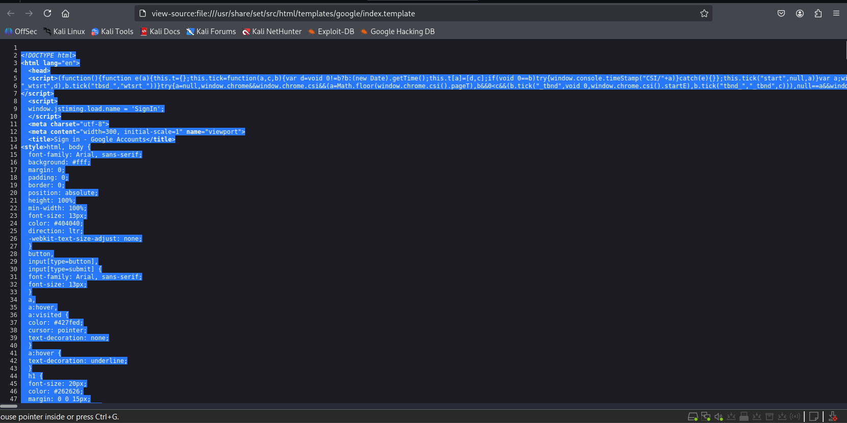 HTML Code for Index Page