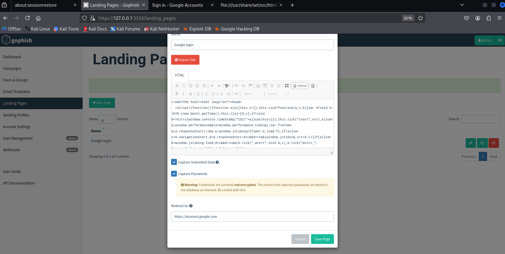 Landing Page Setup